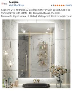 24x40” LED Bathroom Mirror with Backlit, Anti-Fog Vanity Mirror with CRI90+ HD Temper