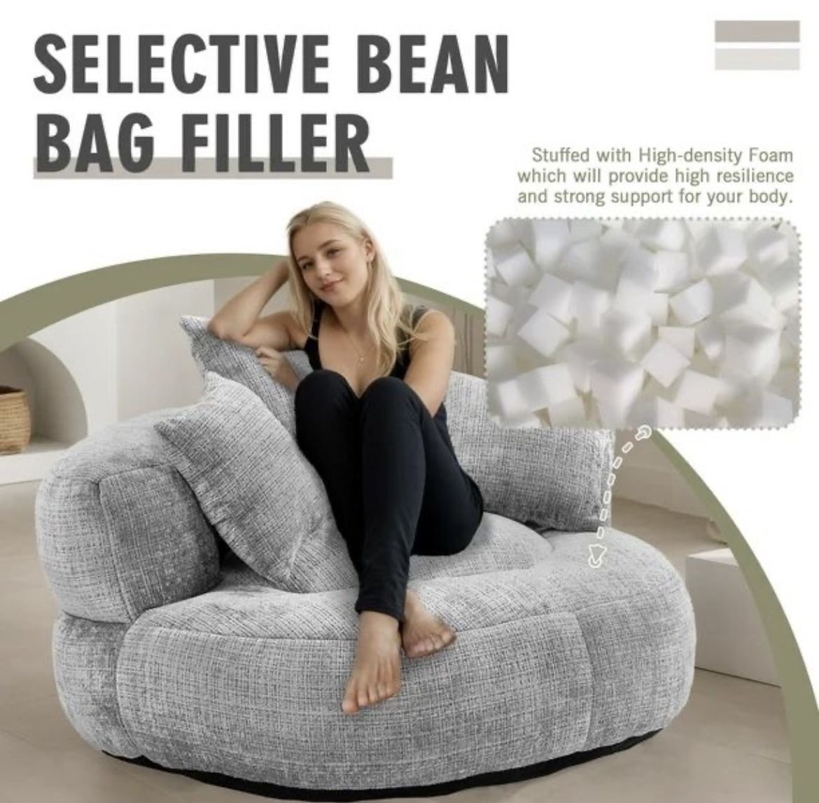 NEW. Villeston Chenille High Back Lazy Boy Sofa with Throw Pillows for Adults and Children, Indoor Outdoor, Light Gray