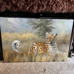 Large landscape, painting of leopard in the wild Animal Cat decoration portrait