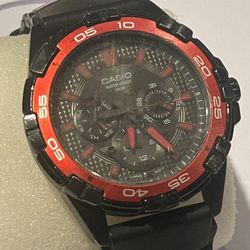 RARE VTG RED FIXED BEZEL CASIO MTD-1069 MENS MULTIFUNCTION QUARTZ WRISTWATCH