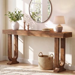63" Console Tables for Entryway, Solid Wood Farmhouse Entry Table Thick Tabletop, Unique Leg Design, Long Sofa Table Behind Couch for Living Room, Hal