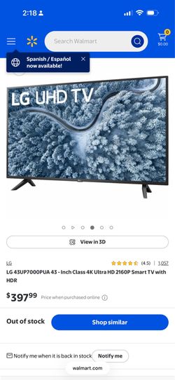 LG 50” 4K UHD Smart TV (Model: 50UP7000PUA)