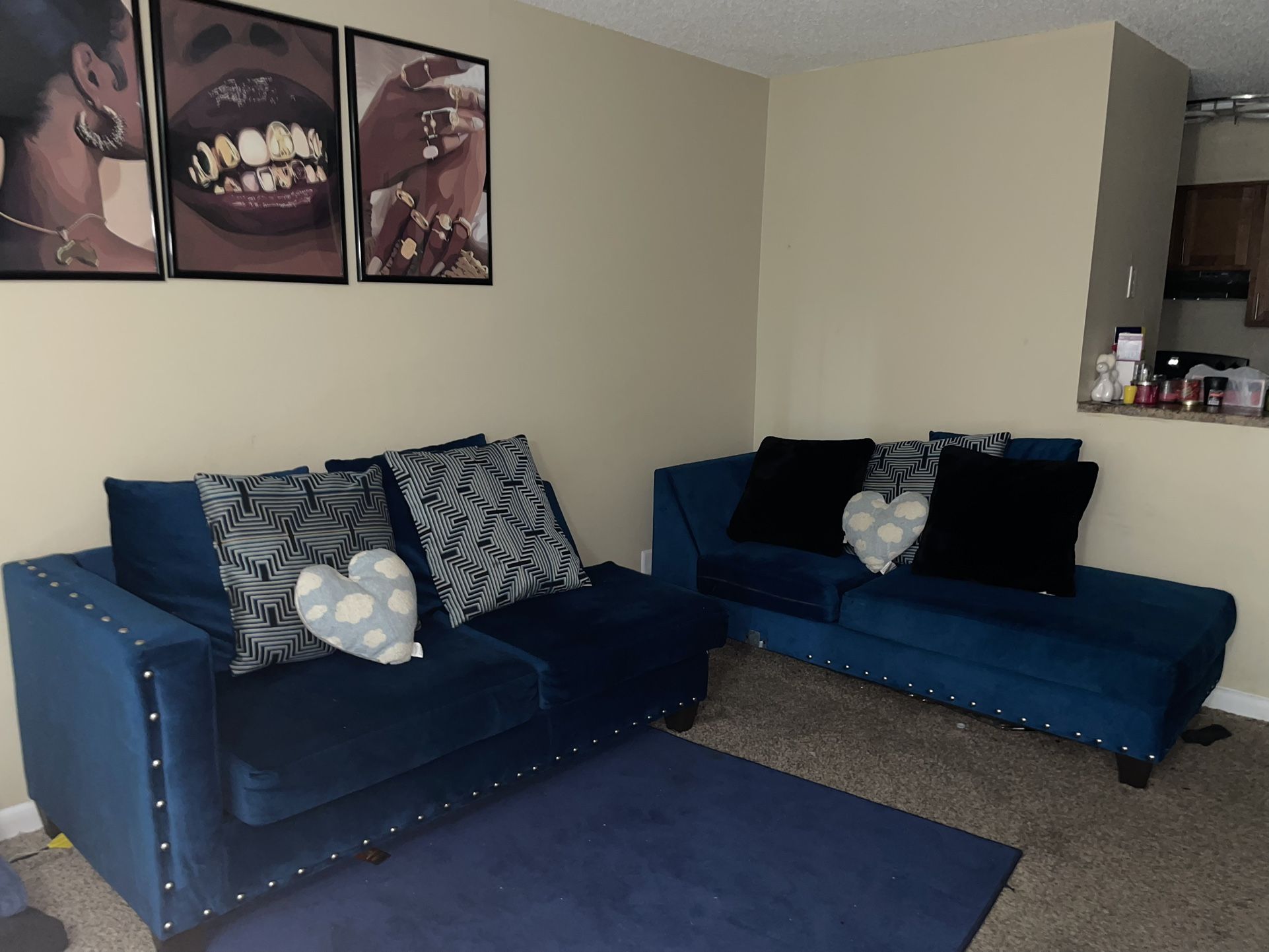 Blue Couch Sectional Set W/ Pillows ( Optional )