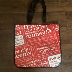 LULULEMON Reusable Logo Tote Shopping Bag Red & White 15.5" X 14" X 6.5"