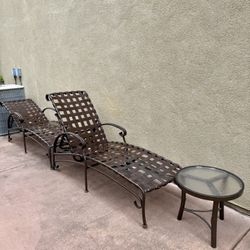 Outdoor Patio Pool Furniture Set - 2 Lounge Chairs, 1 Glass Table