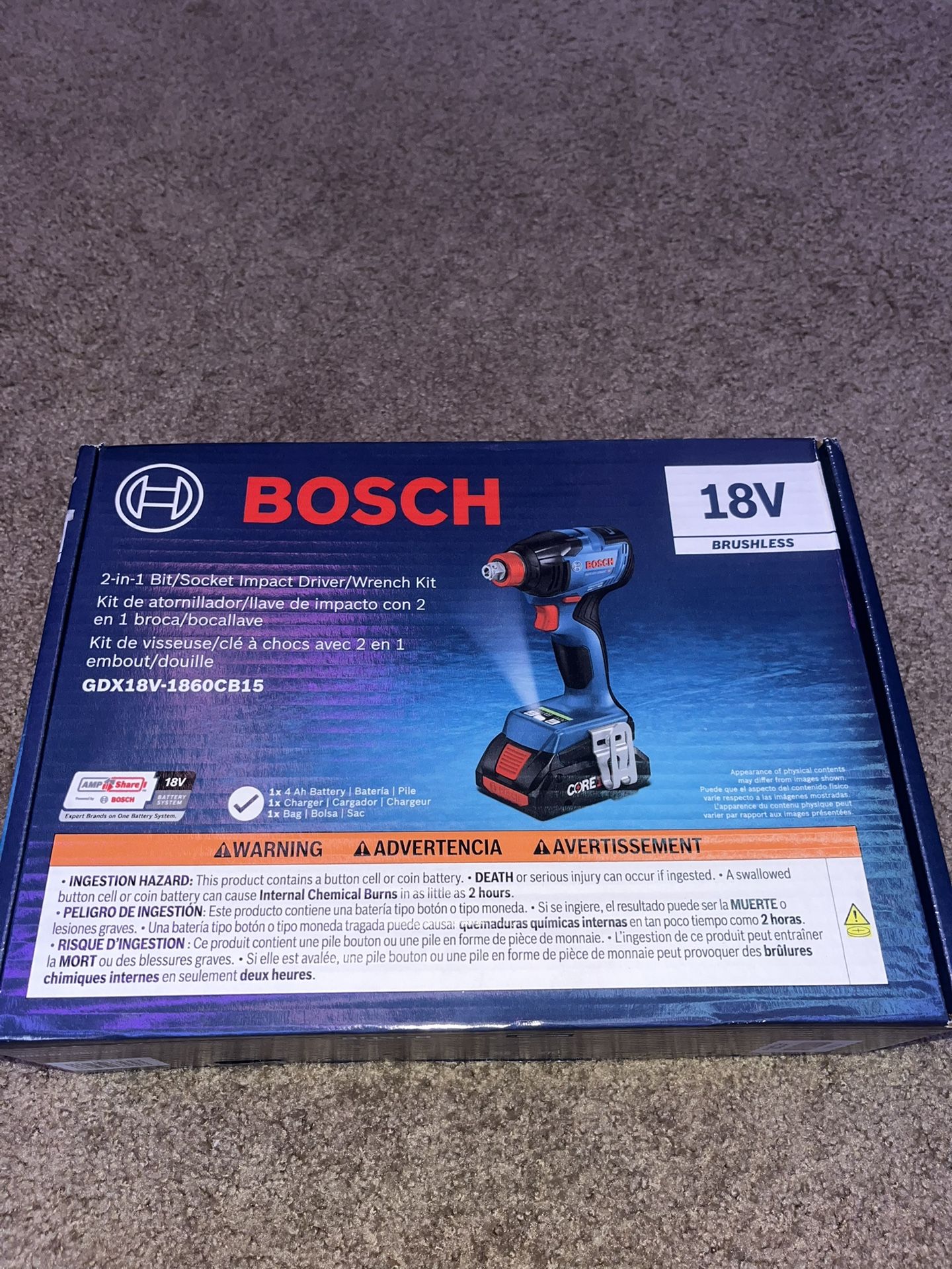 BOSCH 2-In-1 18V 1/4" & 1/2" Bit/Socket Impact Driver/Wrench Kit GDX18V-1860CB15