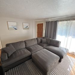 Grey Sectional Couch & Ottoman