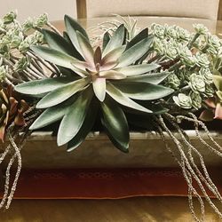 Faux Succulents In Rectangular Tin Container