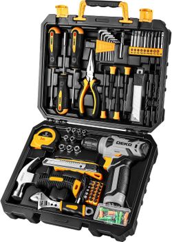 DEKOPRO 126-Piece Tool Kit with 8V Cordless Drill, Tool Box, Hand Tools & DIY Set