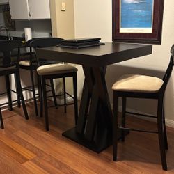 Solid wood Ebony Table, Bar high, With 4 Heavy Duty Bar Stools