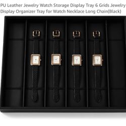 PU Leather Jewelry Watch Storage Display Tray 6 Grids Jewelry Display Organizer Tray for Watch Necklace Long Chain(Black)