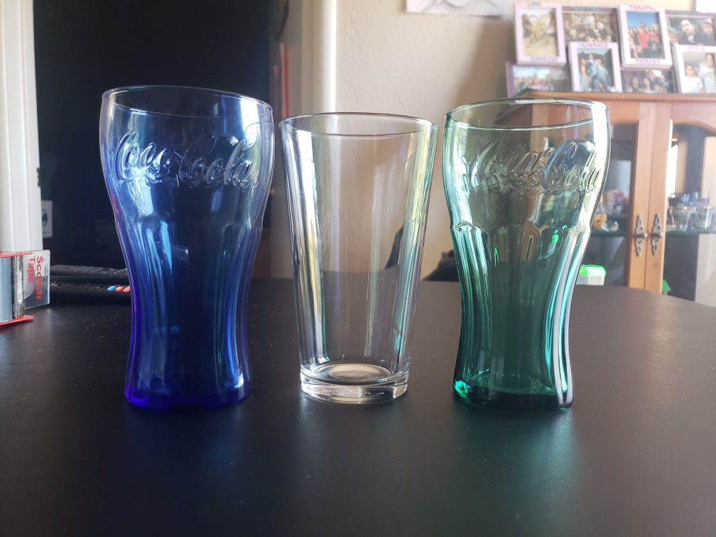 Coca-Cola Glass Cups and a Regular Glass Cup