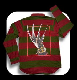 A Nightmare on Elm Street Shirt Mens M Green Striped Flannel Freddy Halloween
