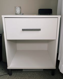 2 Modern White Nightstands | Drawer + Open Shelf | Great Deal
