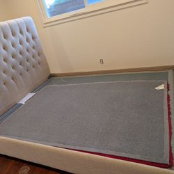 🛏️ Queen Upholstered Tufted Platform Bed with Box Spring – $200