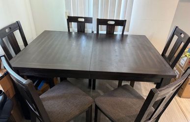 Dark Wood Dining Table Set with 6 Chairs