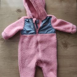 PUMA Pink Fleece Hooded Coverall One-Piece, Zipper, Baby 0-3 Months