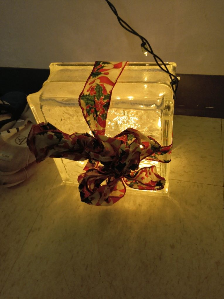 Antique Heavy Glass Block With Lights Plug In