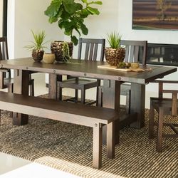 FARMHOUSE VINTAGE JAVA 6-PIECE-DINING-TABLE-SET-CHAIRS BENCH-COMEDOR MESA SILLAS BANCO