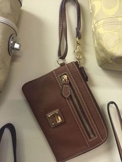 Dooney and bourke brown leather wristlet