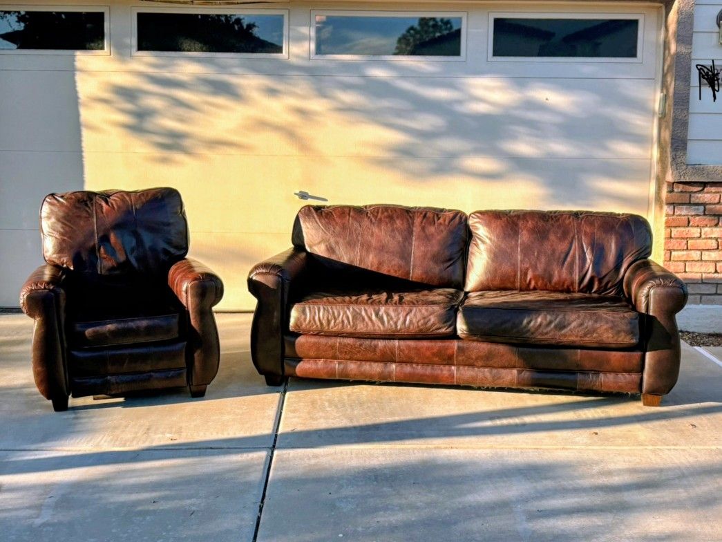 Lane Leather Couch And Recliner