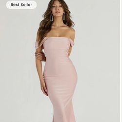 Pink Off-The-Shoulder Midi Dress (S)
