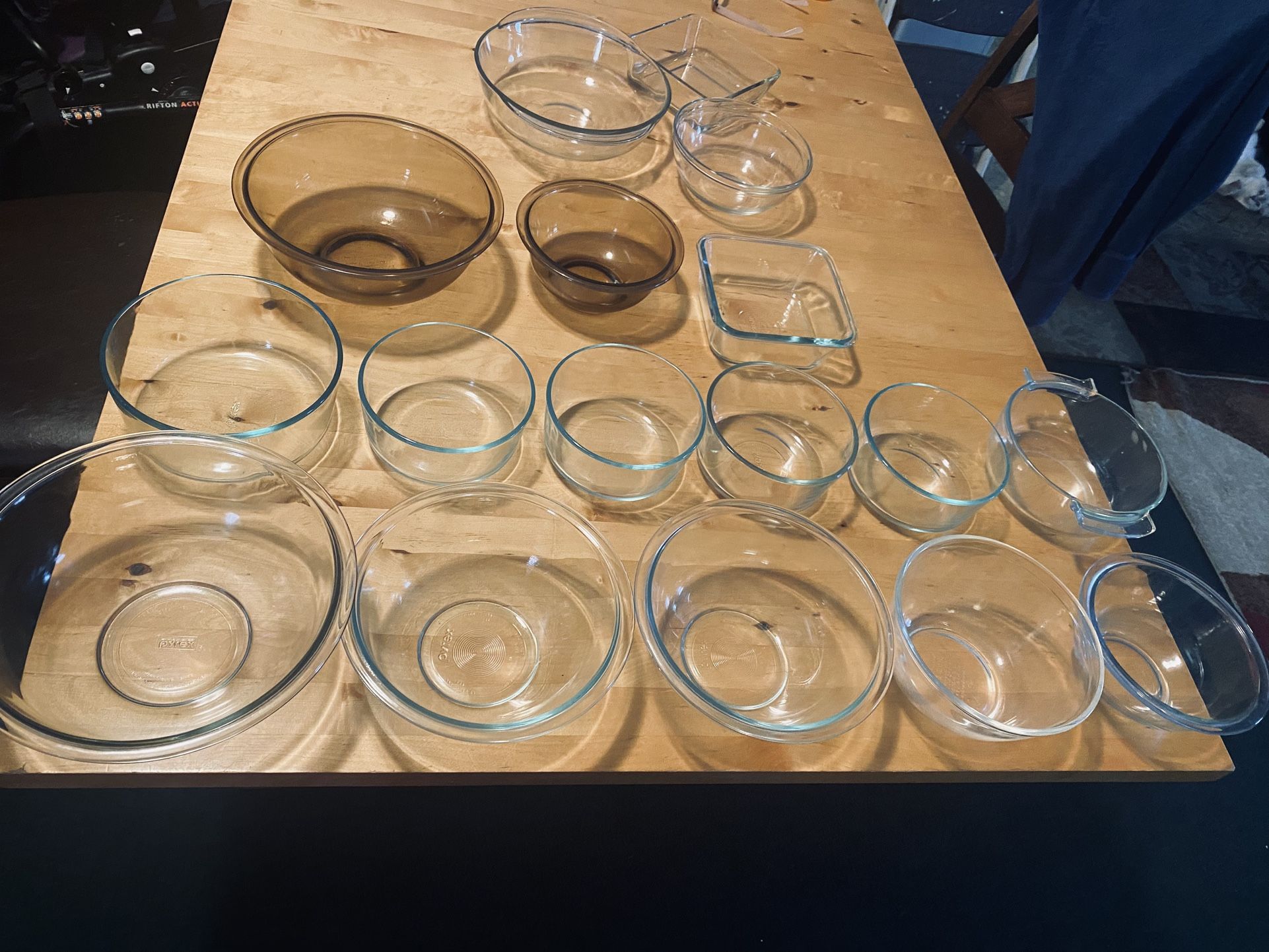 $70 for ALL-17 total glass bowls- (not new) serving bowls-medium/small-14 are marked βPyrexβ 3 are various other off brand names-selling as a whole se