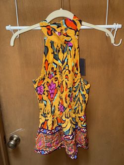 Haute Hippie Halter Top Smocked Bodice Flare Hem Women’s Size Medium NWT 