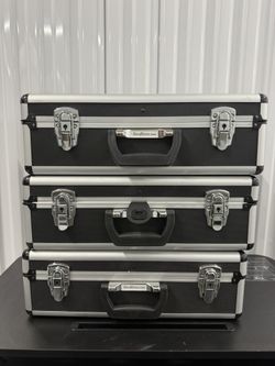 3 Aluminum Storage Carry Case w/ Foam Dividers & Egg Crate Foam Black