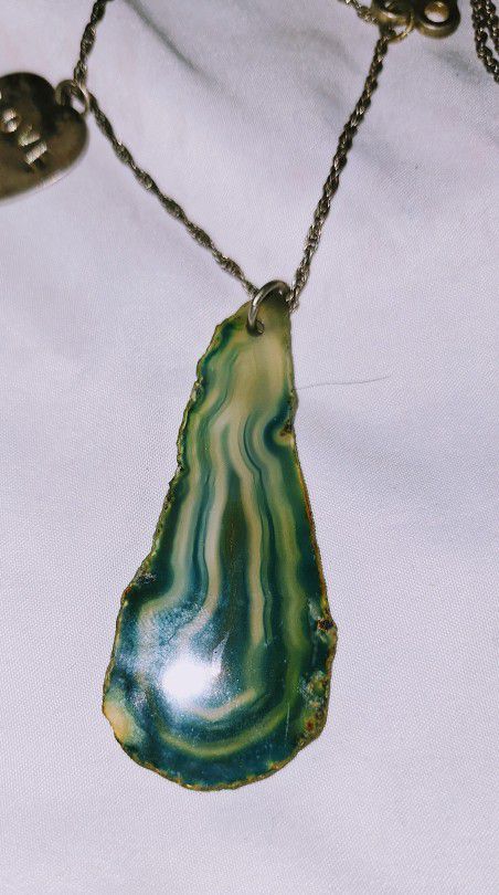 Boost Hippie Healing Crystal Green Agate Slice Necklace