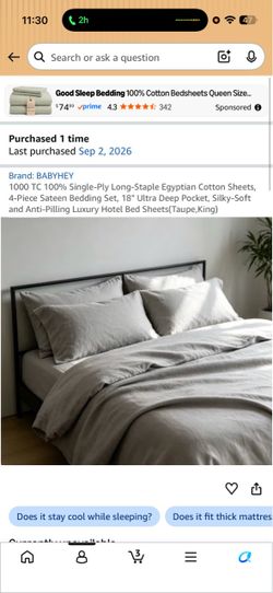 1000 TC 100% Single-Ply Long-Staple Egyptian Cotton Sheets, 4-Piece Sateen Bedding Set, 18" Ultra Deep Pocket, Silky-Soft and Anti-Pilling Luxury Hote