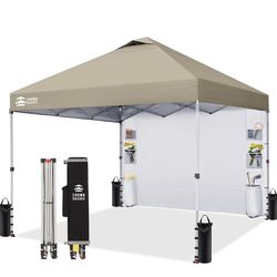 CROWN SHADES Canopy Tent 10x10 Pop Up Canopy Outdoor Shade with Pockets Sidewall, Easy Up Sun Shelter with One Person Set Up Center Lock, Portable Ins