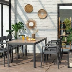 BRAND NEW 7 Pieces Rectangular Dining Pieces With Grey Chairs, Ideal Furniture Set For Outdoo & Patio
