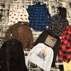 Womens Size Large Shirts Flannels Blazer Sweatshirts Lot 