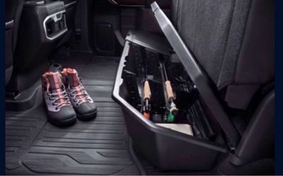 2019-2026 SILVERADO SIERRA 1500/2500HD/3500HD REAR UNDERSEAT STORAGE ORGANIZER, CREW CAB, BLACK, LOCKABLE