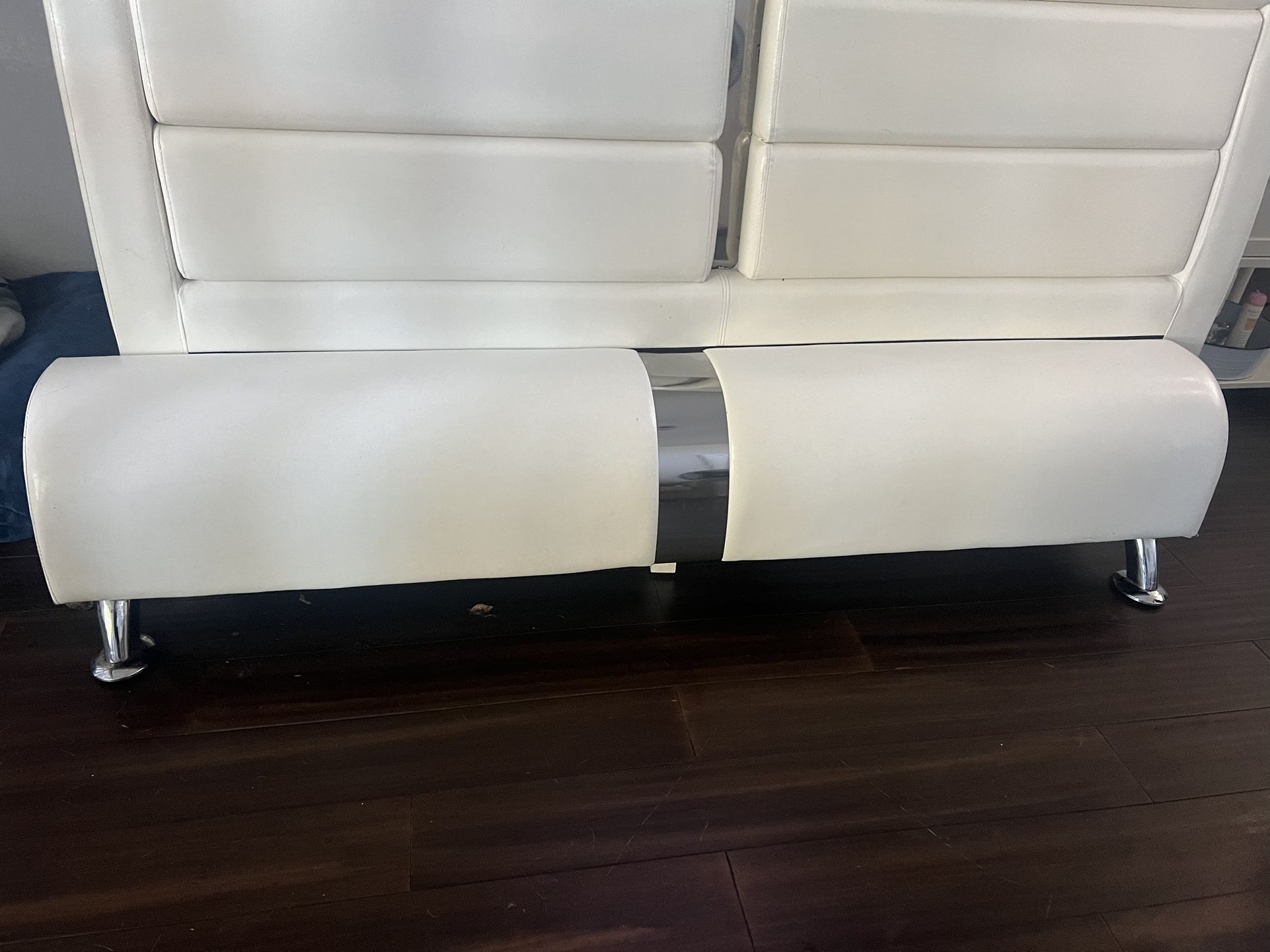 Queen White Faux Leather Bed Frame
