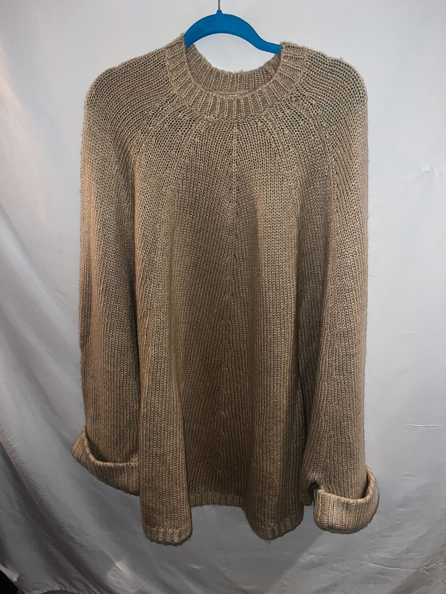 Ladies plus size 2X 3X Jamie Gries tan poncho sweater EUC