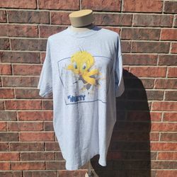 Vintage Looney Tunes Tweety Bird White Single Stitch T-Shirt 90s, No Tag 