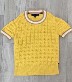 Tommy Hilfiger Yellow Cable Knit Short Sleeve Sweater Women’s S Preppy Y2K