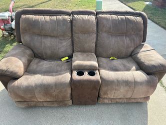 Brown Reclining Loveseat and Couch with Console