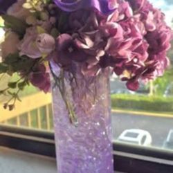 *** VALENTINE'S SPECIAL *** 11" Vase with Faux Purple Hydrangrea, Roses, Begonias, Calla Lilies in Glass Beads / Epoxy @ Lasting Creations