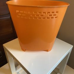 Vintage mid century orange plastic trash can