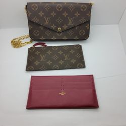 Like New Authentic Louis Vuitton Felicie Pochette Fuschia Monogram Wallet On Chain