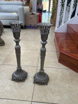 Ornate Metal Candlestick Holders Set of 2