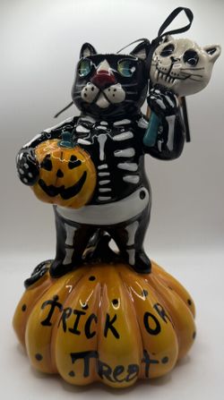 Blue Sky Clayworks Black Cat Pumpkin Trick Or Treat Day Dead Dia De Los Muertos