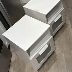 Nightstand with Drawer and Open Shelf, Bedside Table with Glass Front and Built-in Cable Management for Hidden Charging Station, Modern Side Table for