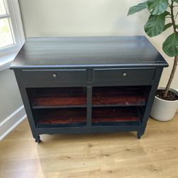 Vintage Wood Storage Cabinet | 2 Drawers & Bottom Shelves