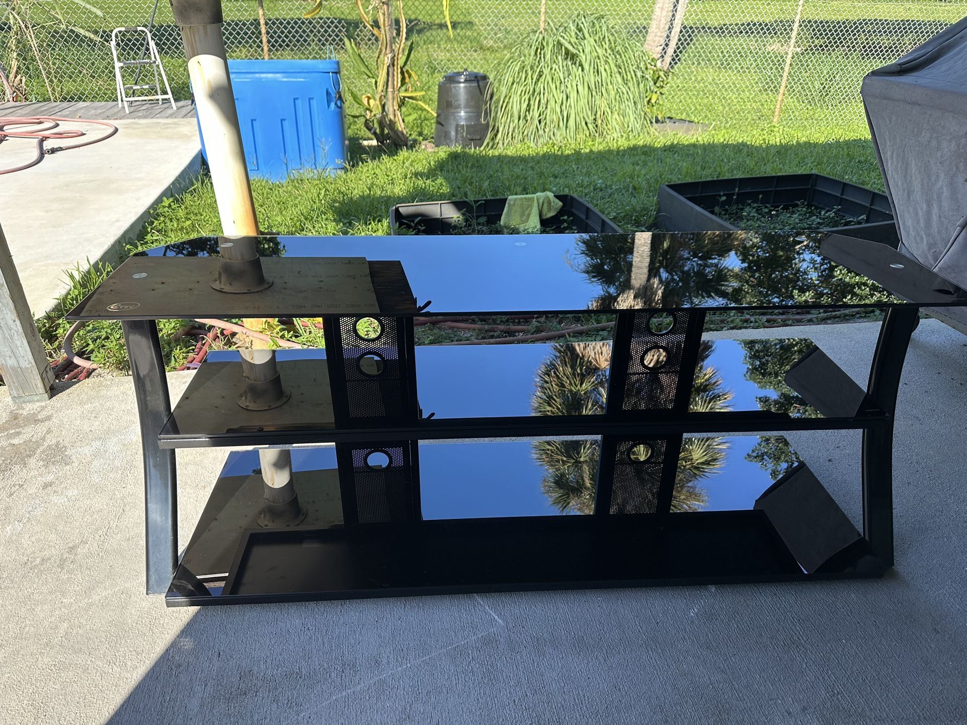 Tv Stand Console Table 3 shelves tempered black glass and metal