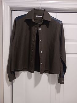 Recreo Olive Button-Up Shirt with Leather Trim