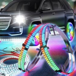 DOAUTO 4X 18-14" 2-Row Wheel LED Chasings-White 6000K Turn Signal/Brake Rim Ring Light Kit RF/APP, 2-in-1 6X Neon Accent Underglow Strip Lights (Rotor